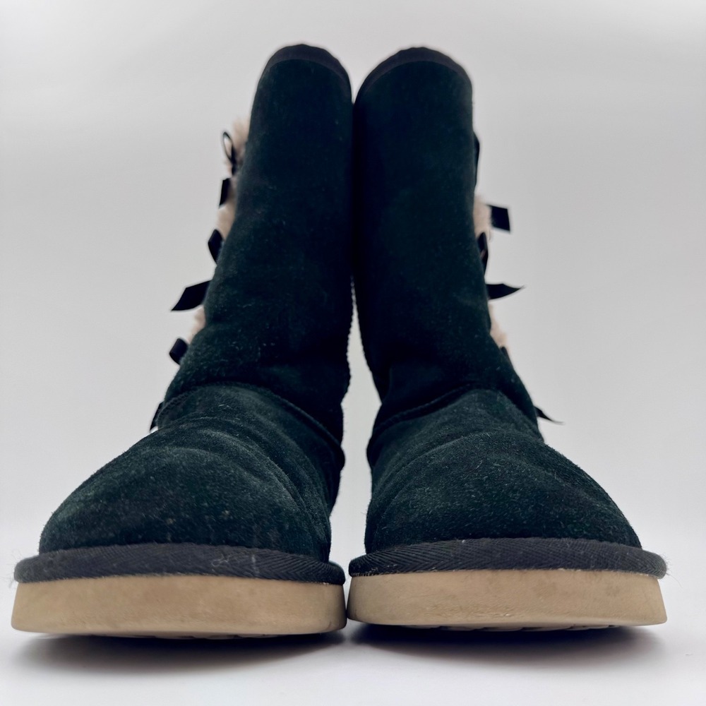 Koolaburra by UGG Victoria Tall Boots Suede Sheepskin Fur Bows Mid Calf Women 10 - Picture 3 of 10